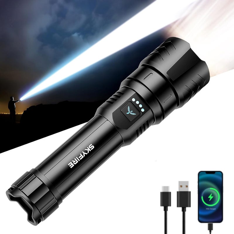 SkyFire Rechargeable Flashlights High Lumens,5000mAh Super Bright Flashlight Waterproof Powerful LED Tactical Flash Light for Camping Essentials Outdoor Home&Gifts - Image 1